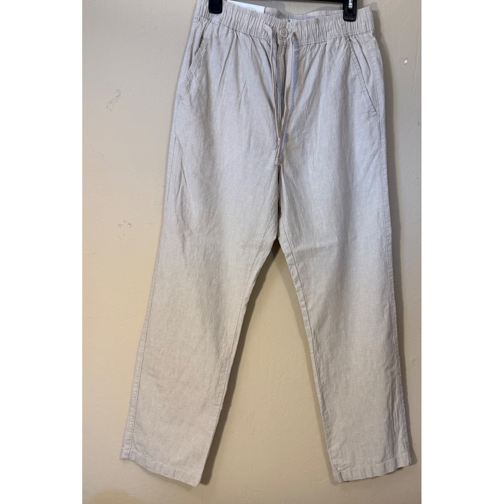 Mutual Weave The Beach Pant Men S Khaki Chambray Relaxed Linen Blend Beach NEW